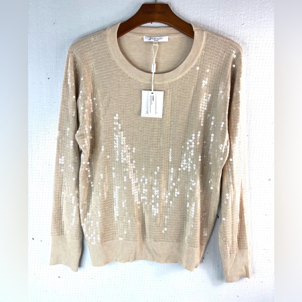 Siani Milano L Natural Sequins Knit Top Sweater